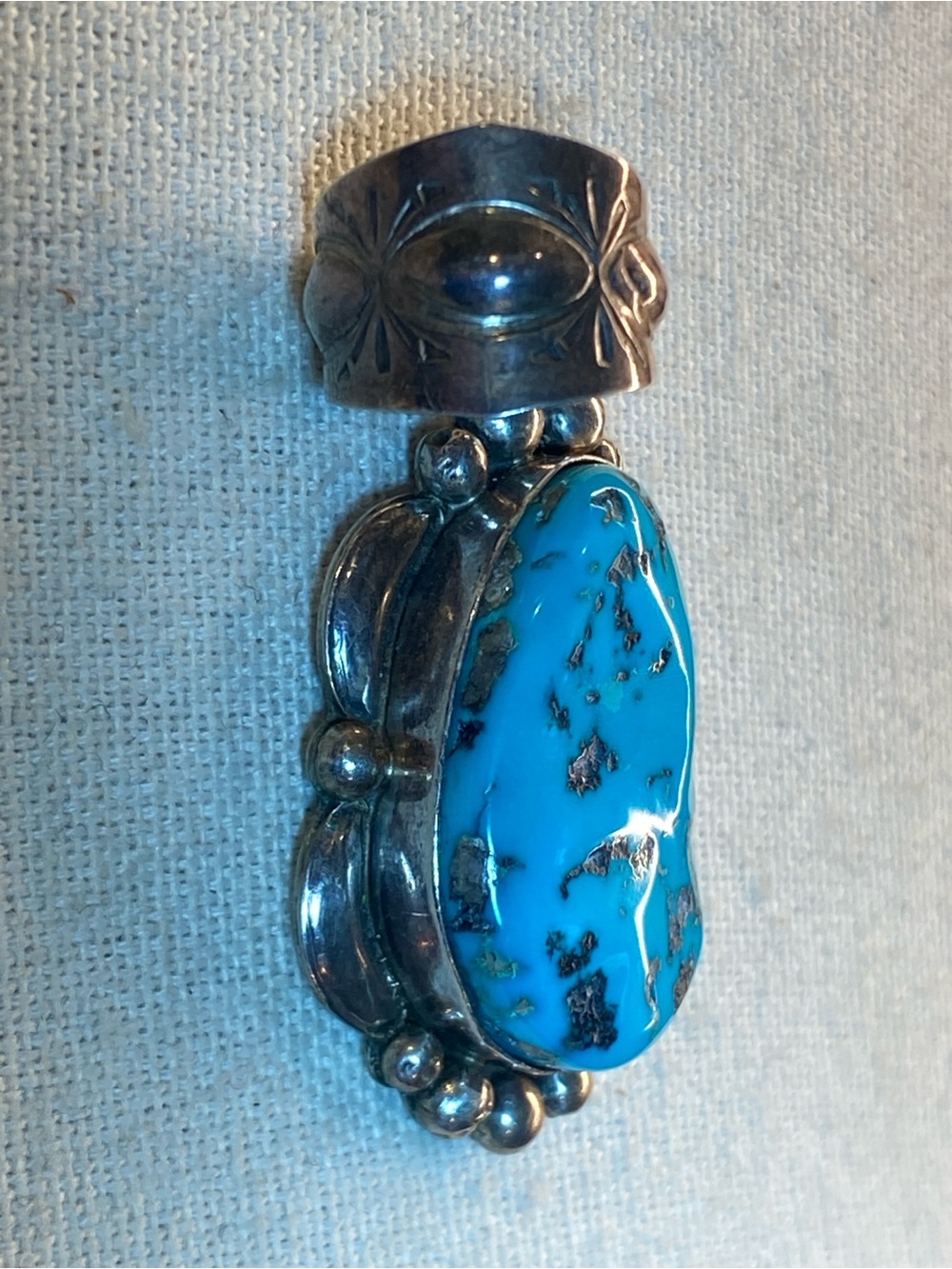 Signed M Spencer Navajo Sterling Silver Turquoise Pendant Vintage UNISEX - Picture 6 of 8